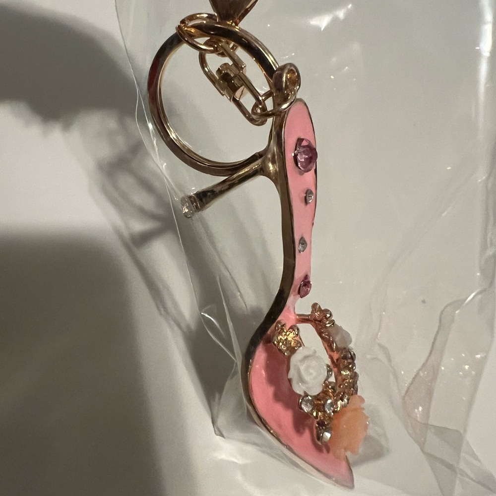 Pink High Heel Keychain with Gold Accents